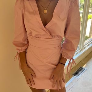 Pink V Neck Mini Dress